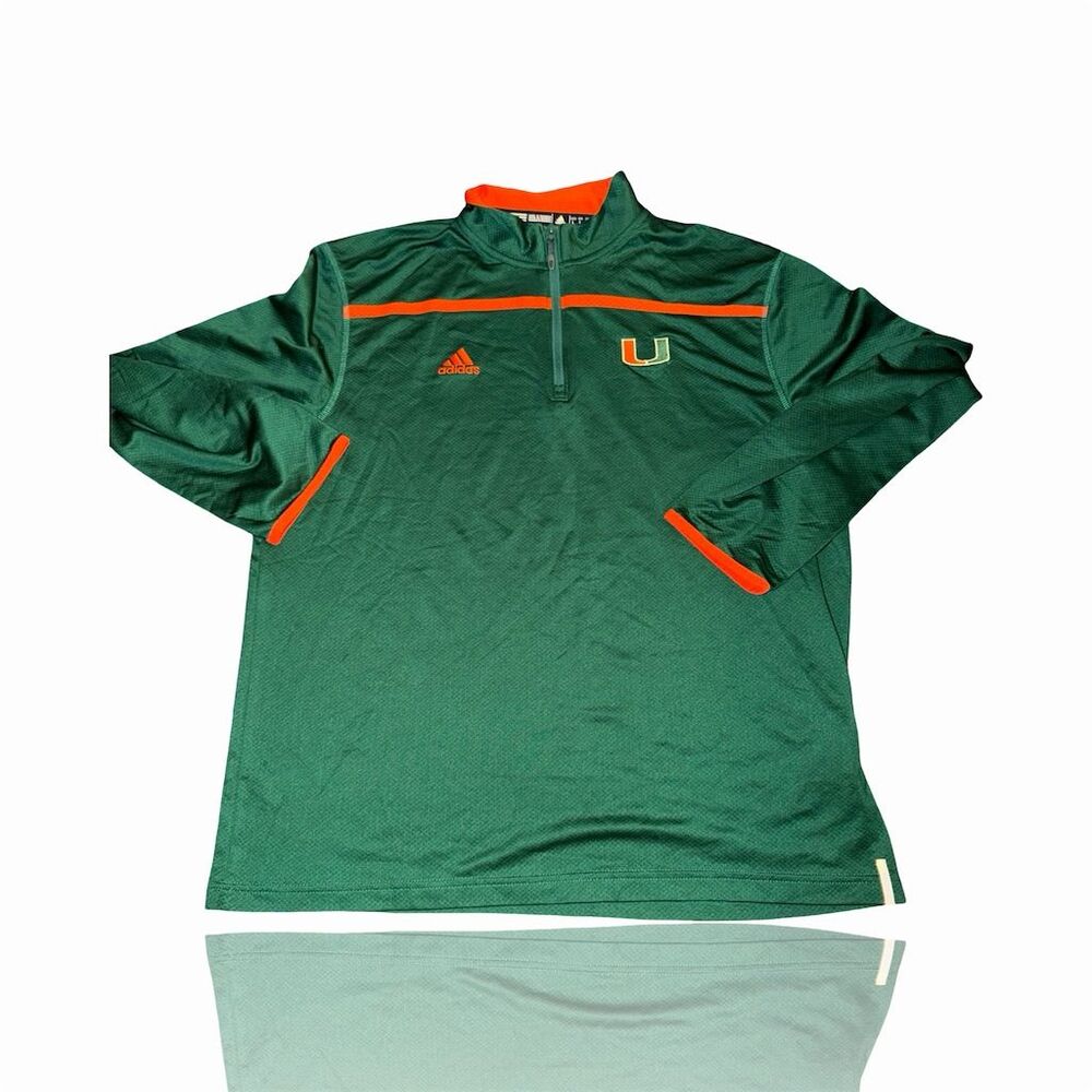 Adidas Miami Hurricanes Men's Green 1/4 Zip Pullover Windbreaker L
